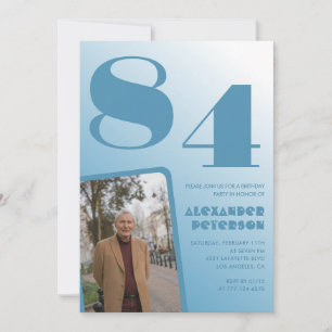 Convite Foto Gradiente Azul Aniversário de 84 anos