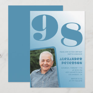 Convite Foto gradiente azul retrô aniversário de 98 anos