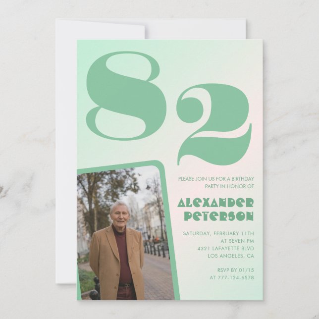 Convite Foto Gradiente Verde Aniversário de 82 anos  (Frente)