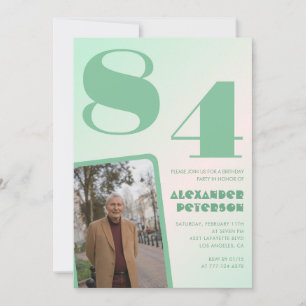 Convite Foto Gradiente Verde Aniversário de 84 anos 