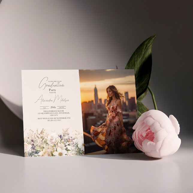 Convite Foto: Graduação em flor selvagem Boho Country Flor (Criador carregado)