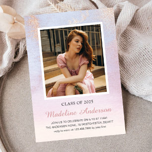 Convite Foto Graduada Elegante 2025 - Lente Rosa Espelhada