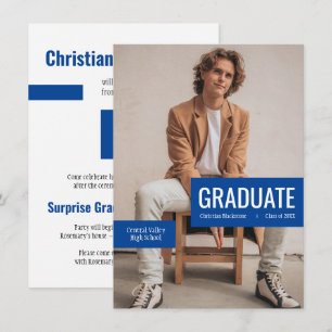 Convite Foto grande com blocos de graduação azul