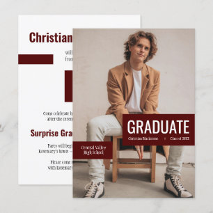 Convite Foto grande com blocos de graduação de Maroon