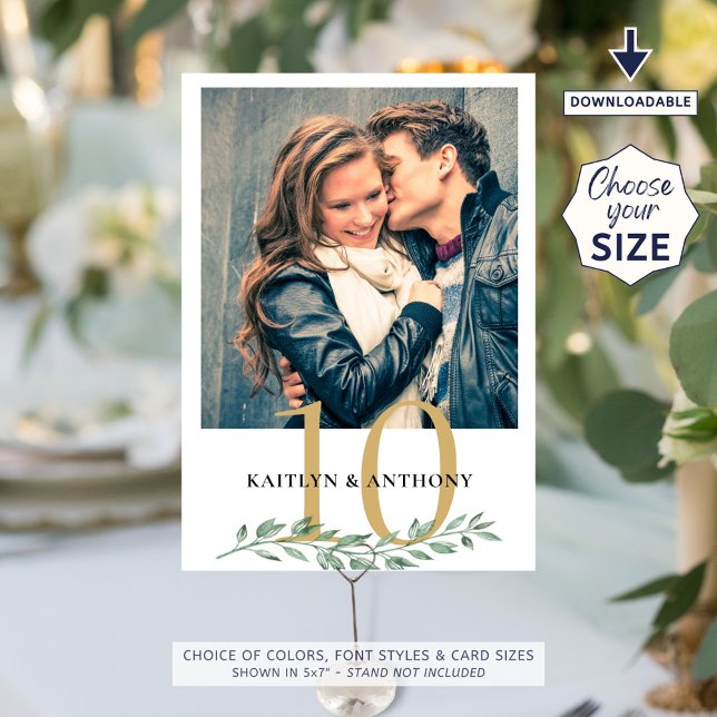 Convite Foto: Greenery Dourado Numero da Tabela de Casamen (Criador carregado)