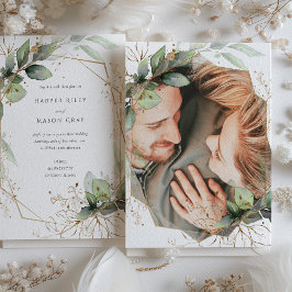 Convite Foto Greenery e Faux Dourado Wedding