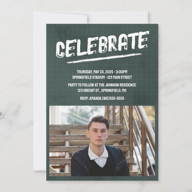 Convite Foto Grunge Moderna Verde (Frente)