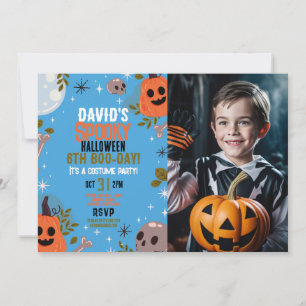 Convite Foto: Halloween Birthday Boys Blue Party