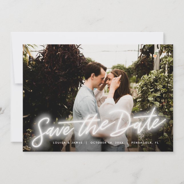 Convite Foto Horizontal Neon Salva a Data (Frente)