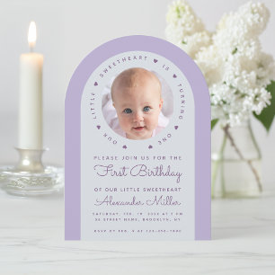 Convite Foto Lavanda Arco Nossa Pequena Querida Aniversári