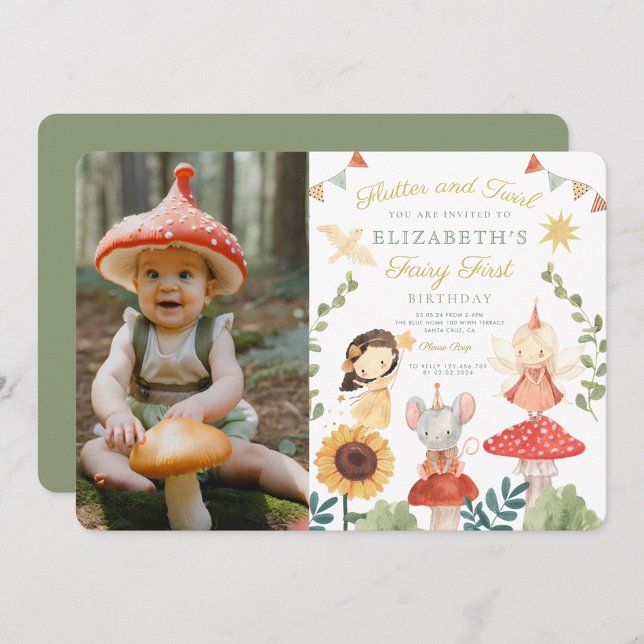 Convite Foto Mágica Encantada Fada Primeiro Aniversário (Criador carregado)