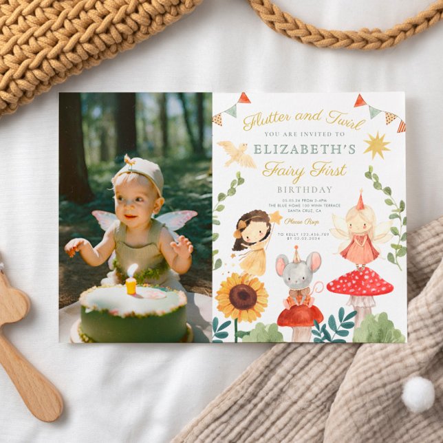 Convite Foto Mágica Encantada Fada Primeiro Aniversário (Criador carregado)