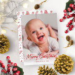 Convite Foto manuscrita com brilho vermelho Feliz Natal<br><div class="desc">Cartão de Natal simples e fofo,  com fonte dourada,  escrita à mão,  excelente para imagens leves.</div>