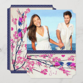 Convite Foto marroquina Marinho rosa com amor à flor da ce