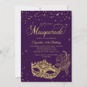 Convite Foto Máscara de Carnaval Brilho Violeta Dourado An