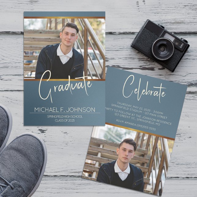 Convite Foto Masculina Moderna Azul (Criador carregado)