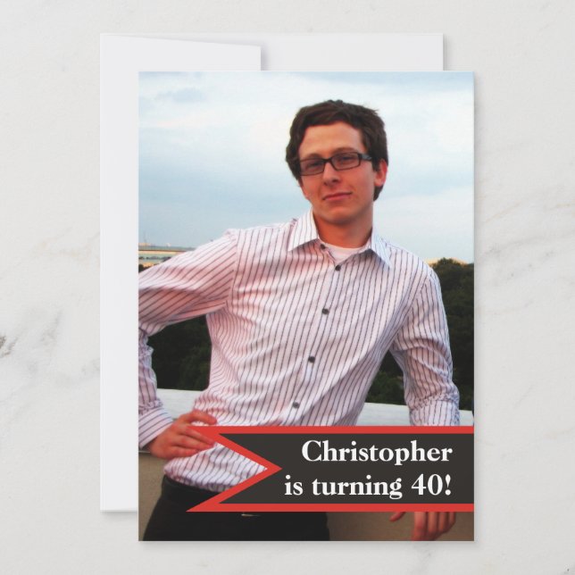 Convite Foto masculina simples aniversário de 40 anos dos  (Frente)