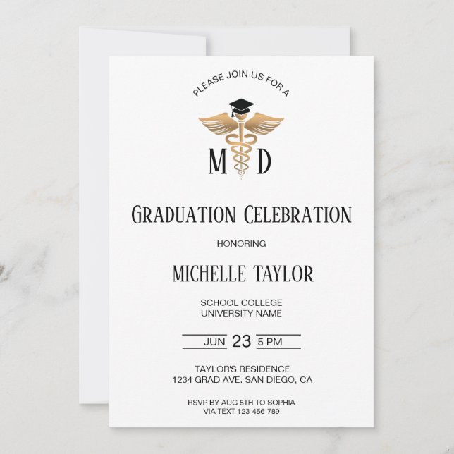 Convite Foto MD Doutora em Medicina Graduação Médica (Frente)