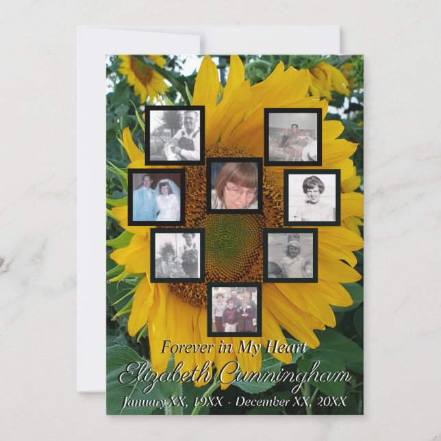 Convite Foto Memorial Collage Heart on Sunflower Photo (Frente)
