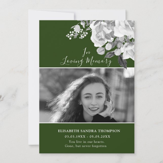Convite Foto Memorial Floral Green - Rosa Poem Card (Frente)