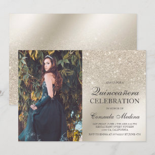 Convite Foto metálica ombreira da Ivory Quinceañera