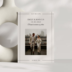 Convite Foto mínima de borda moderna bege, salve a data