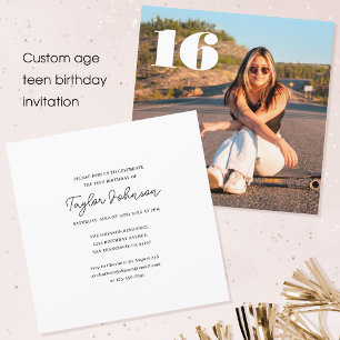Convite Foto minimalista de aniversário adolescente