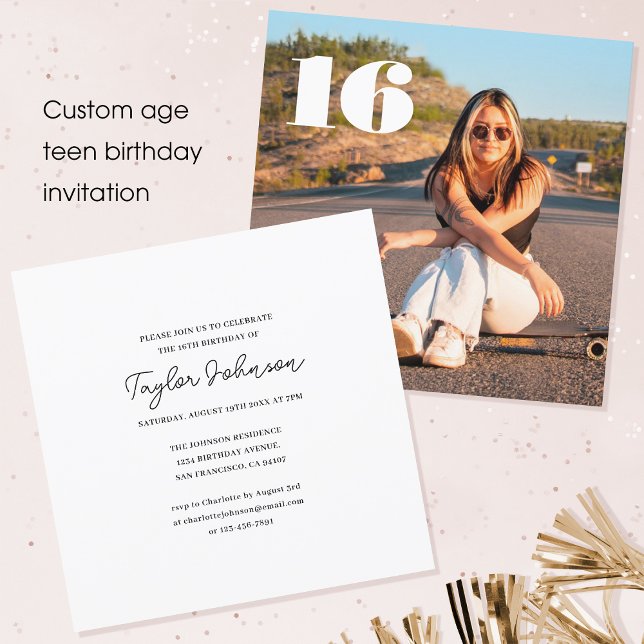 Convite Foto minimalista de aniversário adolescente (Criador carregado)