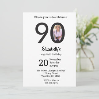 Convite Foto Minimalista Moderna de 90 Anos de Idade