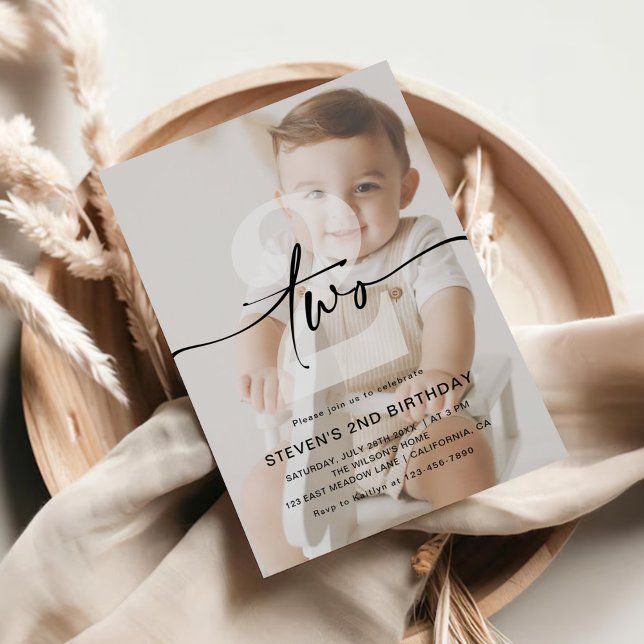 Convite Foto minimalista no segundo aniversário (Criador carregado)