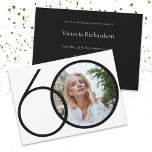 Convite Foto: Mínimo Negro Branco 60º aniversário<br><div class="desc">Foto: Mínimo de 60º Convite de Aniversário para Branco Negro. Design moderno minimalista, simples mas elegante e elegante. Este modelo de design é personalizável com a sua foto. Excelente para uma festa temática em preto e branco! Este é um modelo personalizável, se você precisar de ajuda para personalizá-lo, basta entrar...</div>