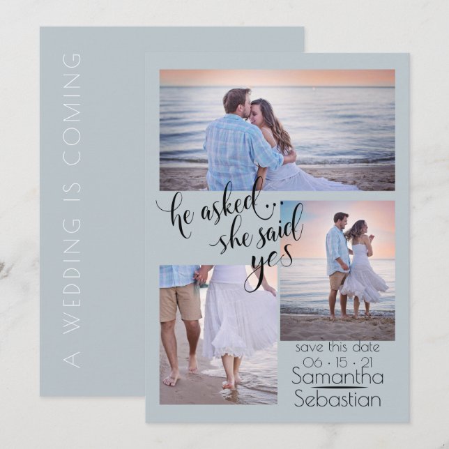 Convite Foto Moderna 3 Ela Disse Sim Salvar a Data (Frente/Verso)