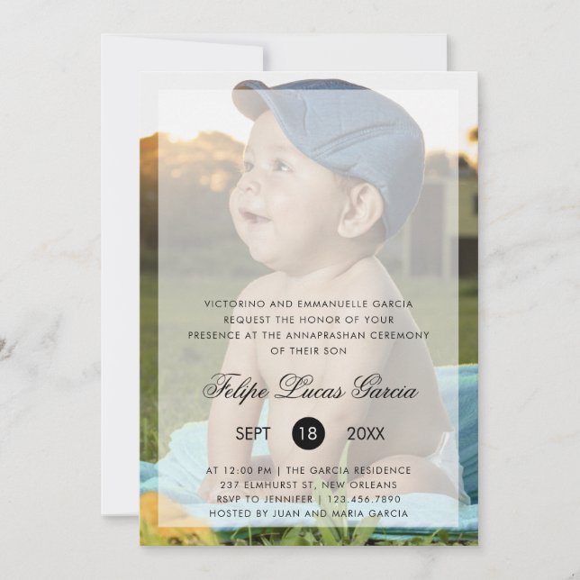 Convite Foto Moderna Annaprashan Primeira Cerimônia de Arr (Frente)