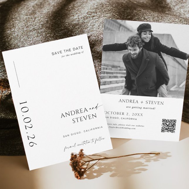 Convite Foto Moderna Casamento Preto e Branco Salvar a Dat (Criador carregado)