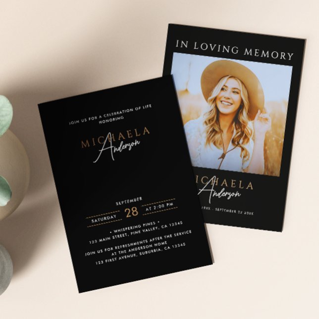 Convite Foto Moderna Celebração da Vida/Funeral/Memorial (Criador carregado)
