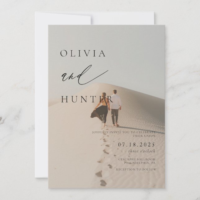 Convite Foto Moderna Chic Casamento Preto e Branco (Frente)