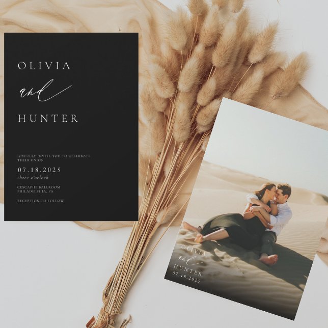 Convite Foto Moderna Chic Casamento Preto e Branco (Criador carregado)