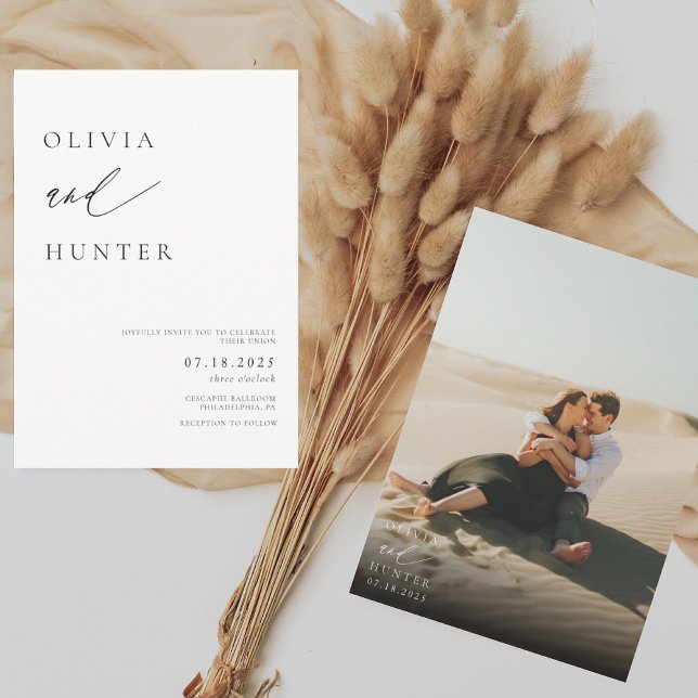 Convite Foto Moderna Chic Casamento Preto e Branco (Criador carregado)