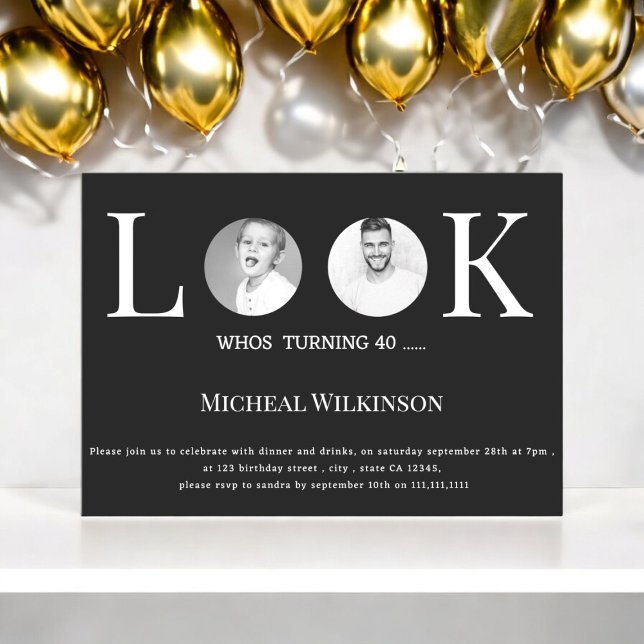 Convite foto moderna com 40 anos (40th birthday,40th birthday party,adult,photo,funny,elegant 40th birthday,simple 40th birthday,)