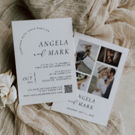 Convite Foto moderna com código QR Casamento preto e branc
