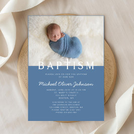 Convite Foto Moderna Cruz Religiosa Blue Boy Baptism