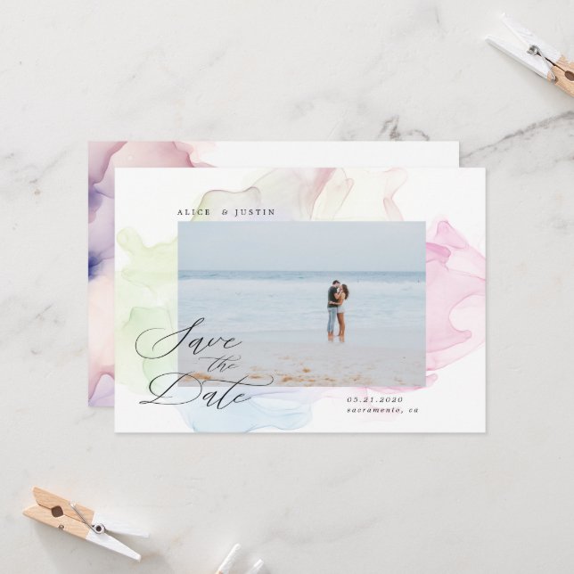 Convite Foto moderna da Seda Transparente Salvar a Data (Frente/Verso In Situ)