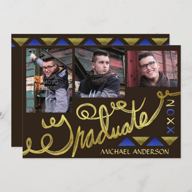 Convite Foto moderna da Tipografia Dourada 2023 (Frente/Verso)