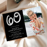 Convite Foto moderna de 60ª Festa de aniversário<br><div class="desc">Trendy 60º Convite Fotográfico de Aniversário O design apresenta uma fotografia da sua escolha num fundo preto,  com um modelo simples de texto branco,  fácil de personalizar. O número sessenta é uma diversão,  uma tipografia de pincel que dá a este convite uma sensação moderna.</div>