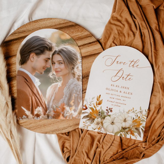 Convite Foto moderna de Fall terracotta Arch Salvar Data (Criador carregado)