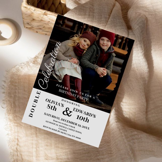 Convite Foto Moderna, Dupla Celebração, Aniversário (Criador carregado)