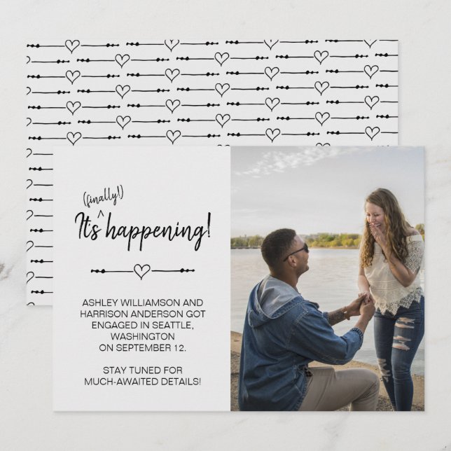 Convite Foto moderna e engraçada de noivado finalmente aco (Frente/Verso)