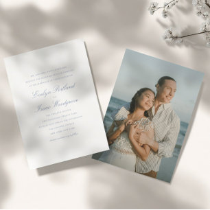Convite Foto Moderna Elegante Casamento Azul Dusty