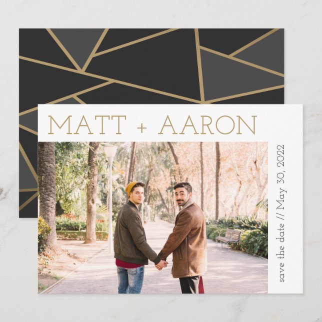 Convite Foto Moderna em Dourado e Preto para Save the Date (Frente/Verso)