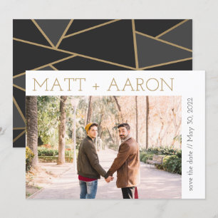 Convite Foto Moderna em Dourado e Preto para Save the Date